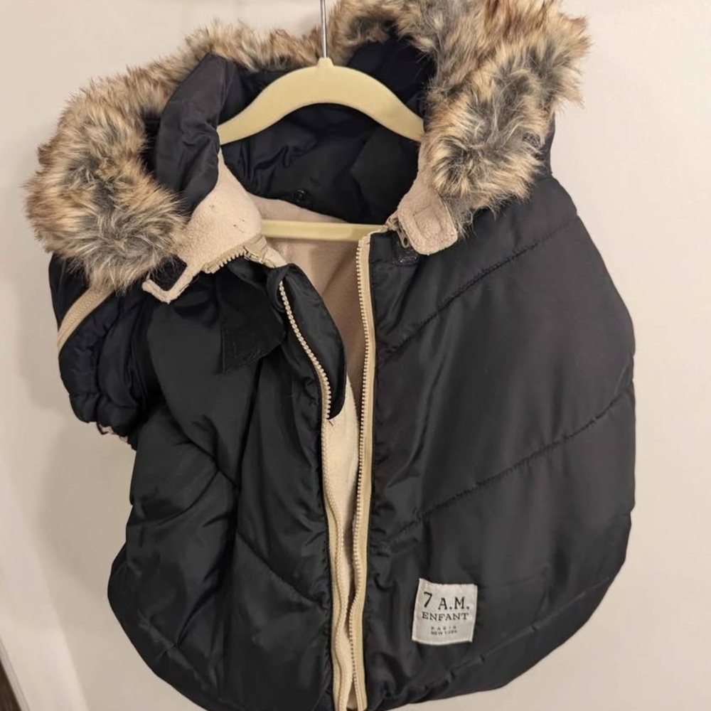 7 A.M. Enfant Black Puffer Jacket with Faux Fur Hood